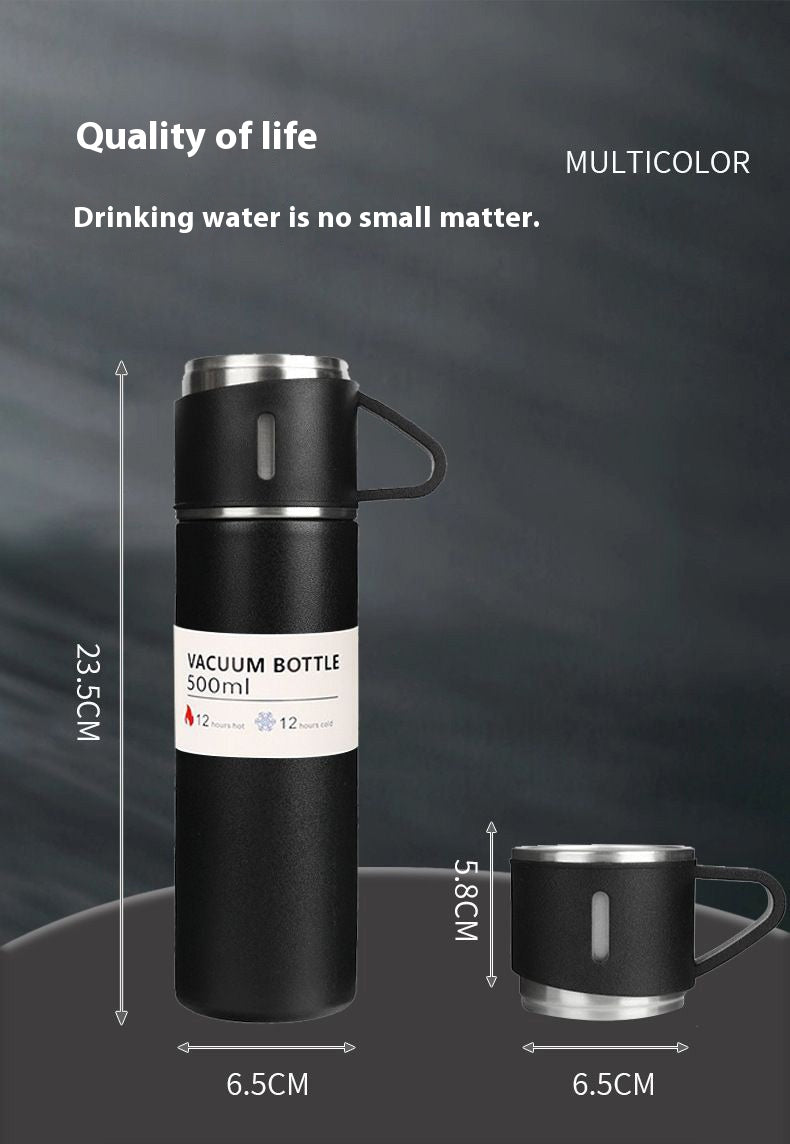 Double-Wall Stainless Steel Thermal Tumbler Portable Vacuum Flask 2 Extra Cups